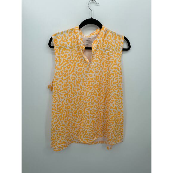 Nike Dri-fit Golf Pullover Tank Women XXL V Neck Orange Print Pickleball Tennis - Picture 1 of 8
